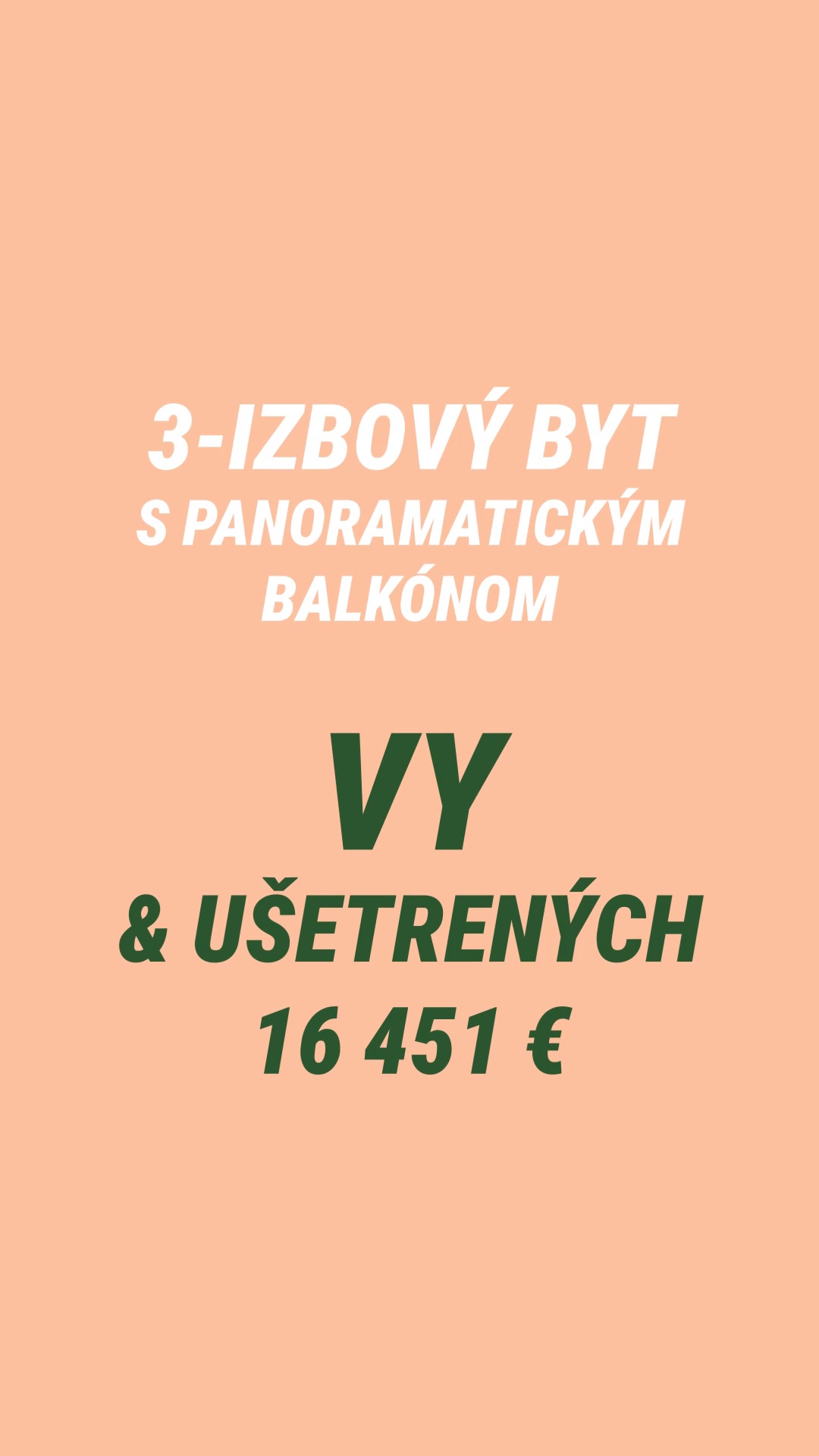 Tento konkrétny kúsok na 3. podlaží vám ponúka veľkorysú celkovú výmeru 104,64 m².Práve teraz môžete získať tento prémiový priestor za podstatne výhodnejších podmienok. ✅

Miesto pôvodnej cenníkovej ceny 429 731 € vám ho ponúkame za zvýhodnených 413 280 €. To je férových 16 451 € vo vašom vrecku, ktoré môžete investovať napríklad do zariadenia podľa vašich predstáv. 💰🛋️

Nenechajte si ujsť bývanie, kde sa moderný dizajn stretáva s rozumnou investíciou.

Všetky detaily nájdete na 🌐 alvy.sk. Link v BIO.
📧 predaj@alvy.sk 📞 +421 907 238 867