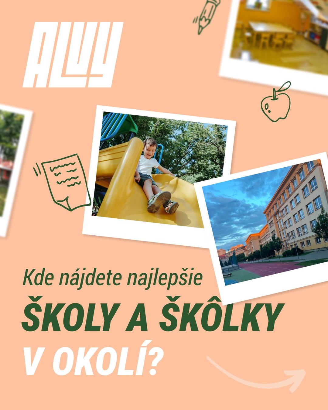 Škôlka za rohom, prestížna škola len pár minút pešo. 🚶‍♂️🏫Jedným z najdôležitejších kritérií pri výbere nového bývania je dostupnosť kvalitného vzdelania. V okolí projektu ALVY majú vaše deti špičkové možnosti od prvých jasličiek až po maturitu. ⏰🎒

Vytvorte deťom bezpečné a inšpiratívne prostredie na vyrastanie.
Viac o lokalite a projekte nájdete na www.alvy.sk 📲